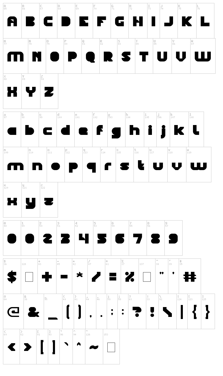 Black Star font map